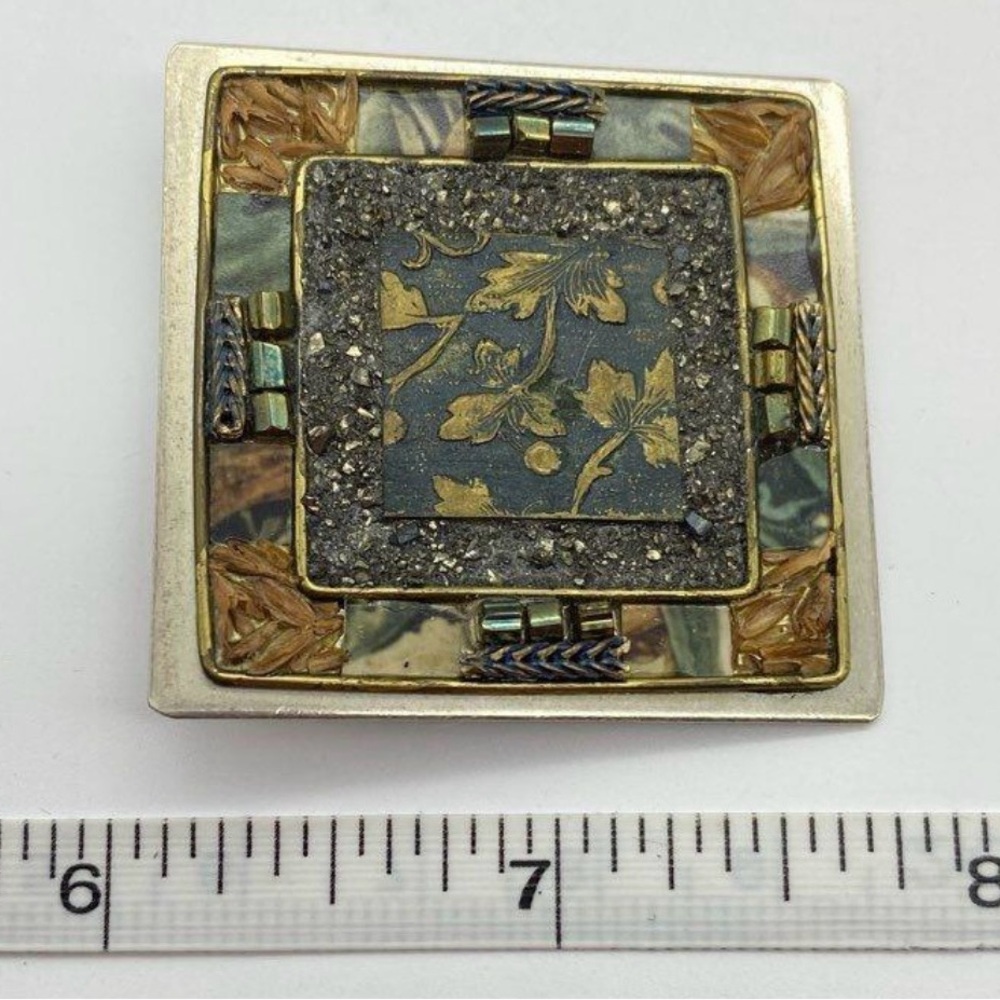 Ayala Bar Vintage Mixed Media Square Brooch EUC
